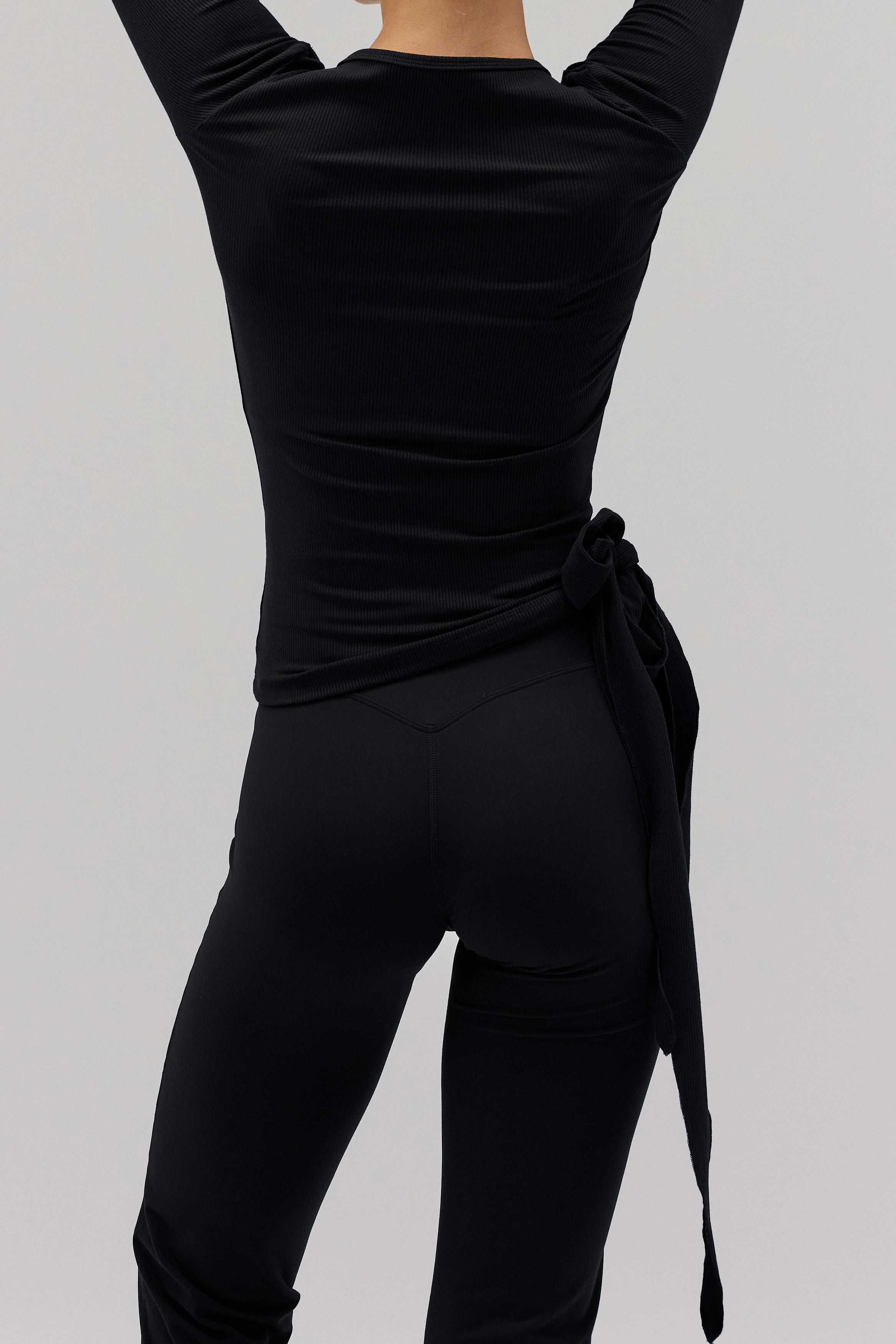 Rib Ballet Wrap Blouse - Black