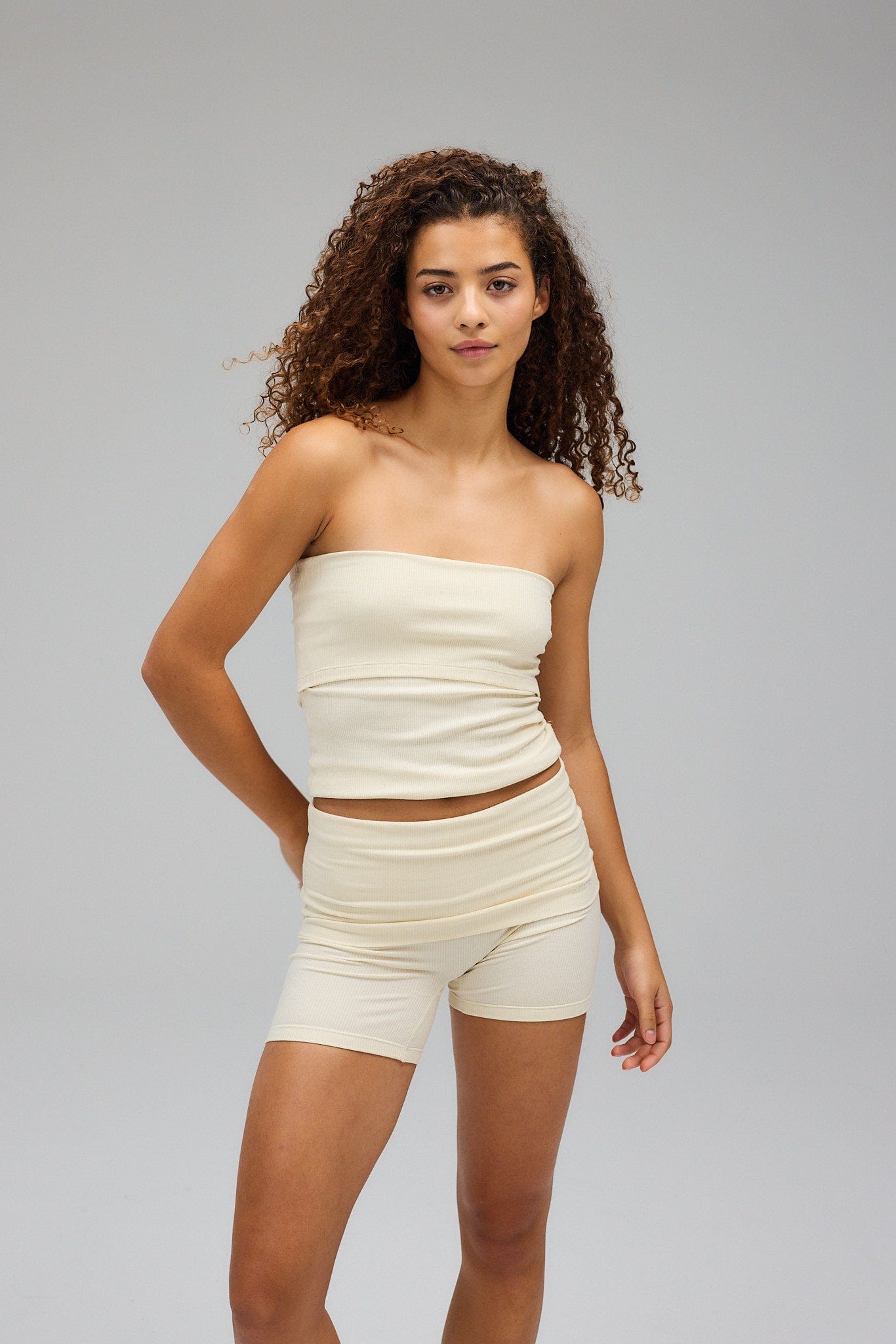 Rib Fold Over Shorts - Honey