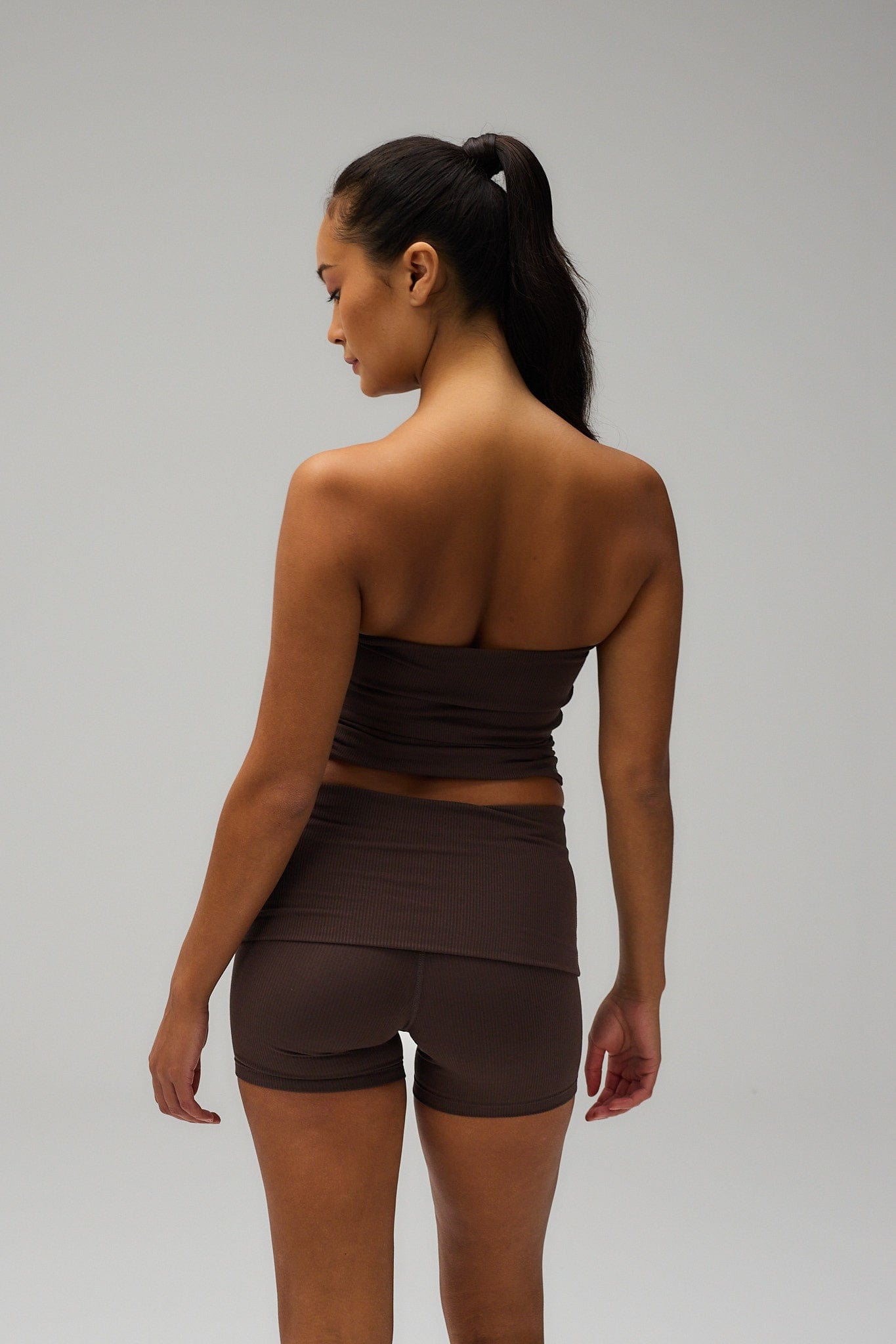 Rib Fold Over Shorts - Pecan Brown