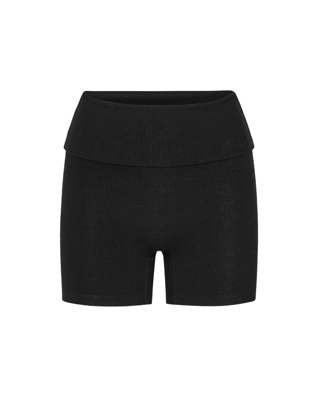 Rib Fold Over Shorts - Black
